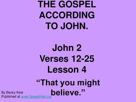 THE GOSPEL ACCORDING TO JOHN. John 2 Verses Lesson 4