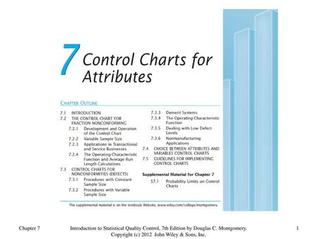 Chapter 7 Introduction to Statistical Quality Control, 7th Edition by Douglas C. Montgomery. Copyright (c) 2012  John Wiley & Sons, Inc.