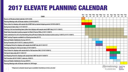 2017 ELEVATE PLANNING CALENDAR