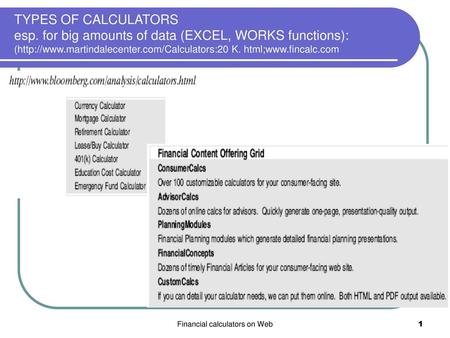 Financial calculators on Web