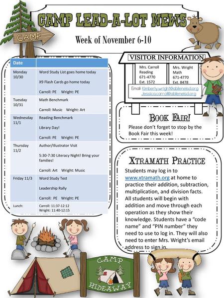 Camp lead-a-lot News Week of November 6-10 Book Fair!