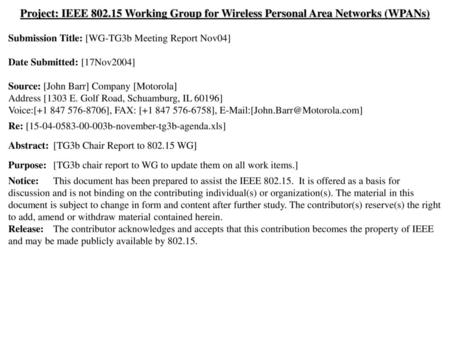 Submission Title: [WG-TG3b Meeting Report Nov04]