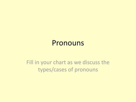 Fill in your chart as we discuss the types/cases of pronouns