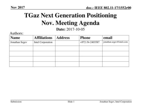 TGaz Next Generation Positioning Nov. Meeting Agenda