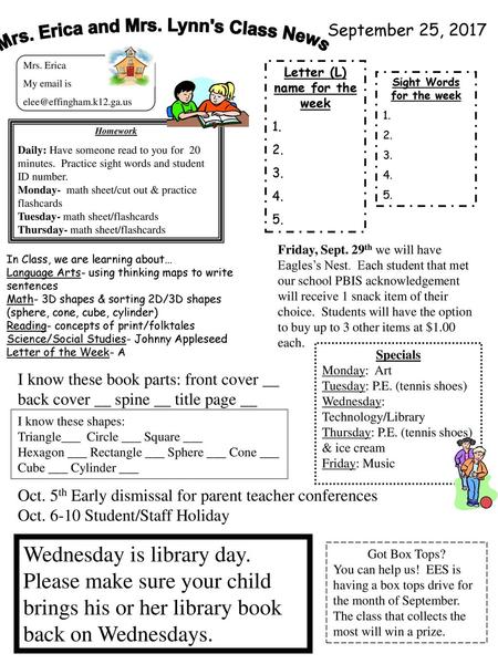 Mrs. Erica and Mrs. Lynn's Class News