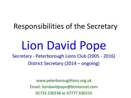 Responsibilities of the Secretary