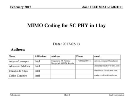 MIMO Coding for SC PHY in 11ay