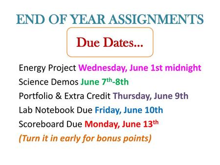 END OF YEAR ASSIGNMENTS