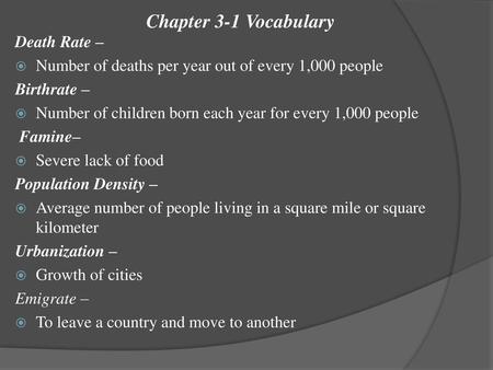 Chapter 3-1 Vocabulary Death Rate –