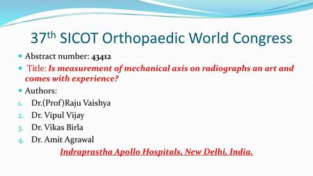 37th SICOT Orthopaedic World Congress