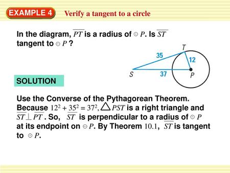 EXAMPLE 4 Verify a tangent to a circle