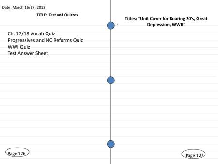 Progressives and NC Reforms Quiz WWI Quiz Test Answer Sheet