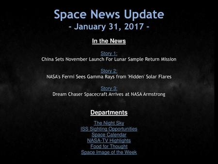 Space News Update - January 31, In the News Departments