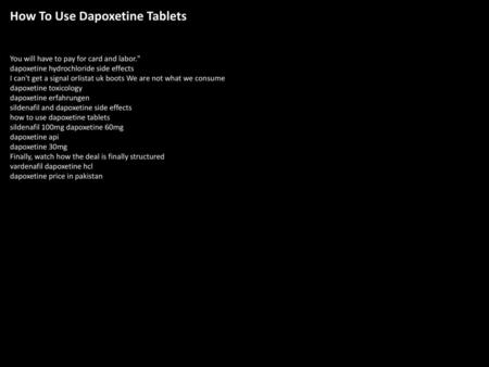 How To Use Dapoxetine Tablets