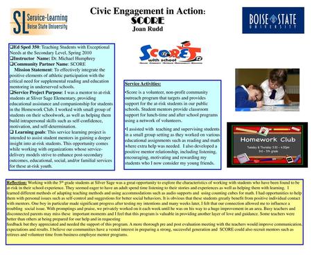 Civic Engagement in Action: SCORE Joan Rudd