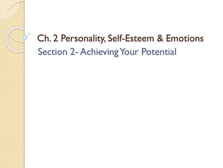 Ch. 2 Personality, Self-Esteem & Emotions