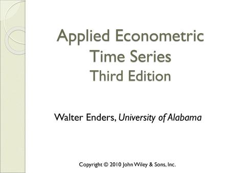 Applied Econometric Time Series Third Edition