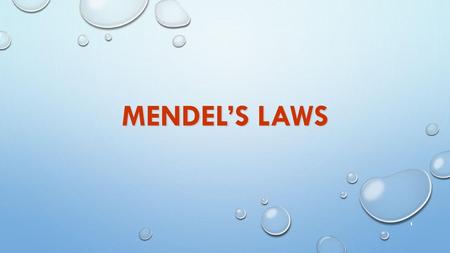 Mendelian Genetics 7/30/2018 Mendel’s Laws.