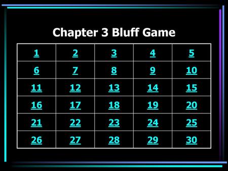 Chapter 3 Bluff Game 1 2 3 4 5 6 7 8 9 10 11 12 13 14 15 16 17 18 19 20 21 22 23 24 25 26 27 28 29 30.