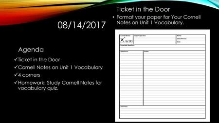 08/14/2017 Ticket in the Door Agenda