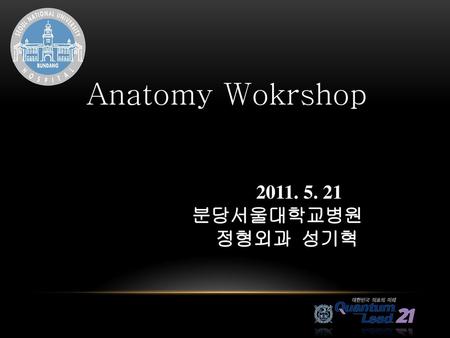 Anatomy Wokrshop 2011. 5. 21 분당서울대학교병원 정형외과 성기혁.