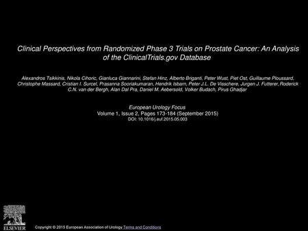 Clinical Perspectives from Randomized Phase 3 Trials on Prostate Cancer: An Analysis of the ClinicalTrials.gov Database  Alexandros Tsikkinis, Nikola.