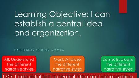 Learning Objective: I can establish a central idea and organization.