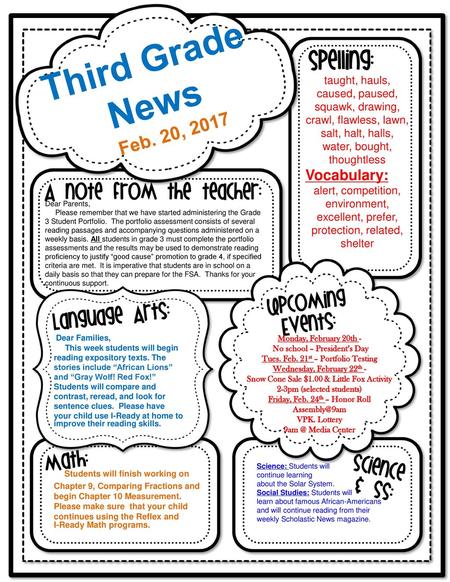 Third Grade News Feb. 20, 2017 Vocabulary: