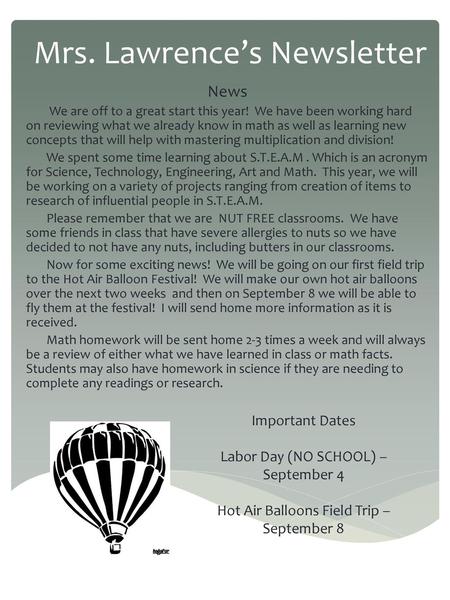 Mrs. Lawrence’s Newsletter