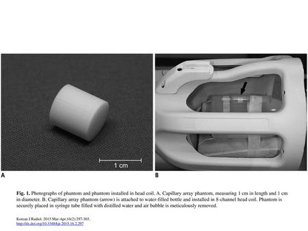 Fig. 1. Photographs of phantom and phantom installed in head coil. A