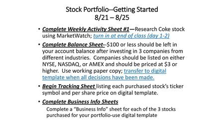 Stock Portfolio--Getting Started 8/21 – 8/25