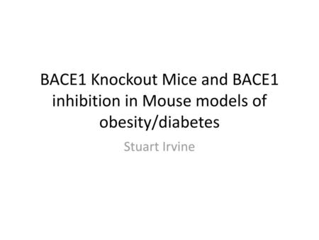 BACE1 Knockout Mice and BACE1 inhibition in Mouse models of obesity/diabetes Stuart Irvine.