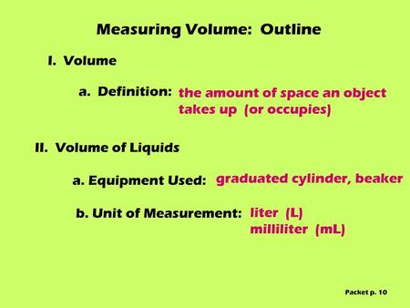 Measuring Volume: Outline