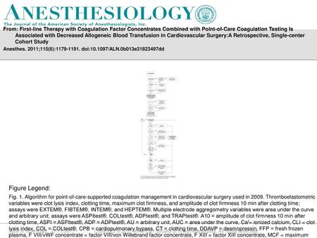 From: First-line Therapy with Coagulation Factor Concentrates Combined with Point-of-Care Coagulation Testing Is Associated with Decreased Allogeneic Blood.