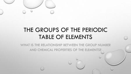 The Groups of the Periodic table of elements