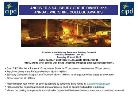 ANDOVER & SALISBURY GROUP DINNER and ANNUAL WILTSHIRE COLLEGE AWARDS