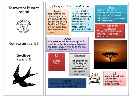 Let’s go on Safari: Africa Snarestone Primary School