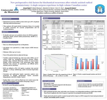 New perioperative risk factors for biochemical recurrence after robotic assisted radical prostatectomy: A single surgeon experience in high volume Canadian.