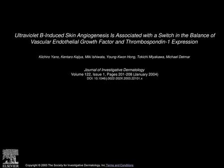 Ultraviolet B-Induced Skin Angiogenesis Is Associated with a Switch in the Balance of Vascular Endothelial Growth Factor and Thrombospondin-1 Expression 