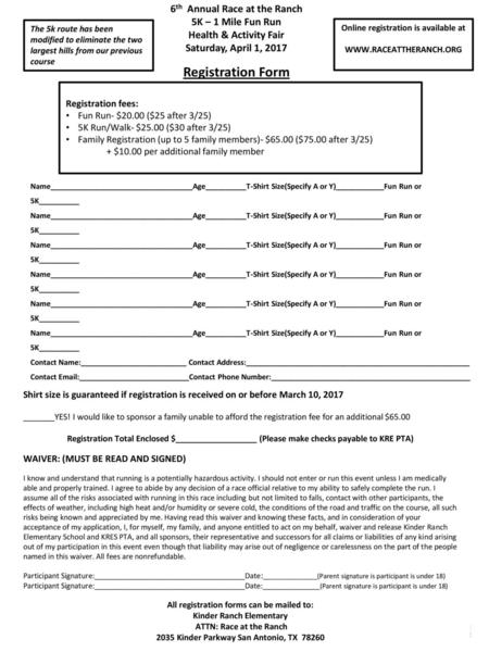 Registration Form 6th Annual Race at the Ranch 5K – 1 Mile Fun Run