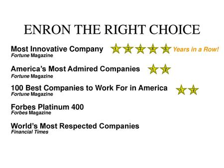 ENRON THE RIGHT CHOICE Most Innovative Company Years in a Row!