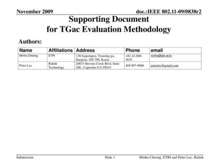 Supporting Document for TGac Evaluation Methodology