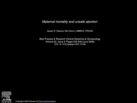 Maternal mortality and unsafe abortion