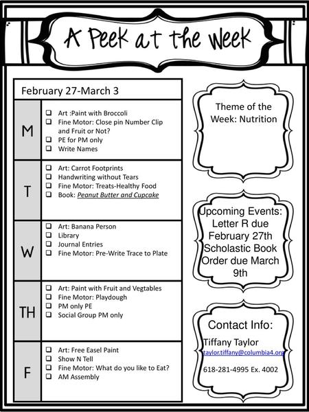 February 27-March 3 Theme of the Week: Nutrition