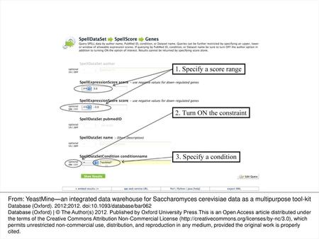 Figure 1. Example of a template search of expression data: screenshot of the ‘SpellDataSet→SpellScore→Genes’ template showing the SpellExpression Score.