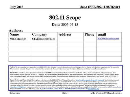 Scope Date: Authors: July 2005 July 2005