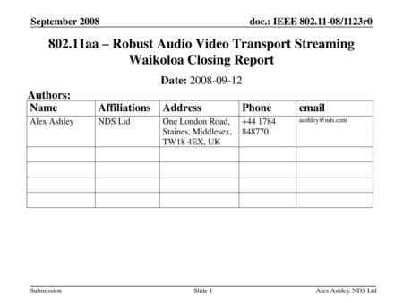 September 2008 doc.: IEEE /1123r0 September 2008