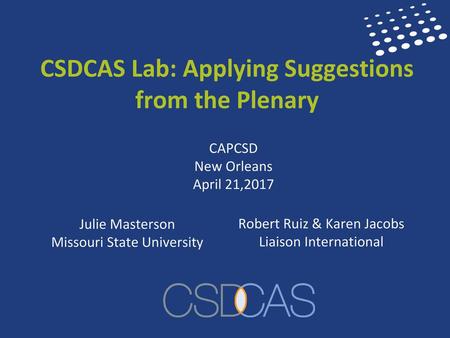 CSDCAS Lab: Applying Suggestions from the Plenary