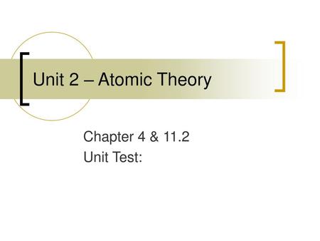 Unit 2 – Atomic Theory Chapter 4 & 11.2 Unit Test: