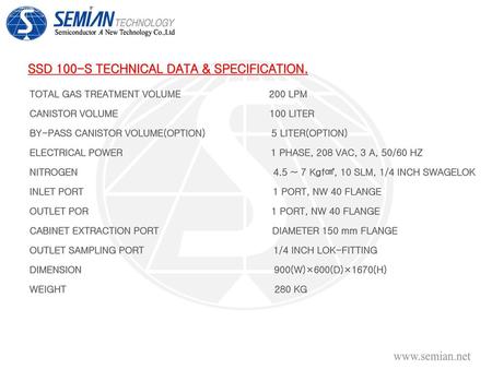 SSD 100-S TECHNICAL DATA & SPECIFICATION.